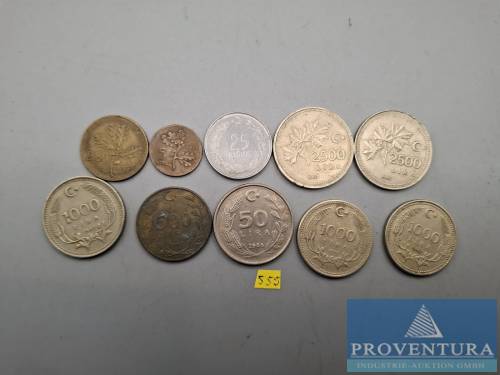 Umlaufmünzen Türkei 5 Kurus-2500 Lira 1957-1992 10 Stück